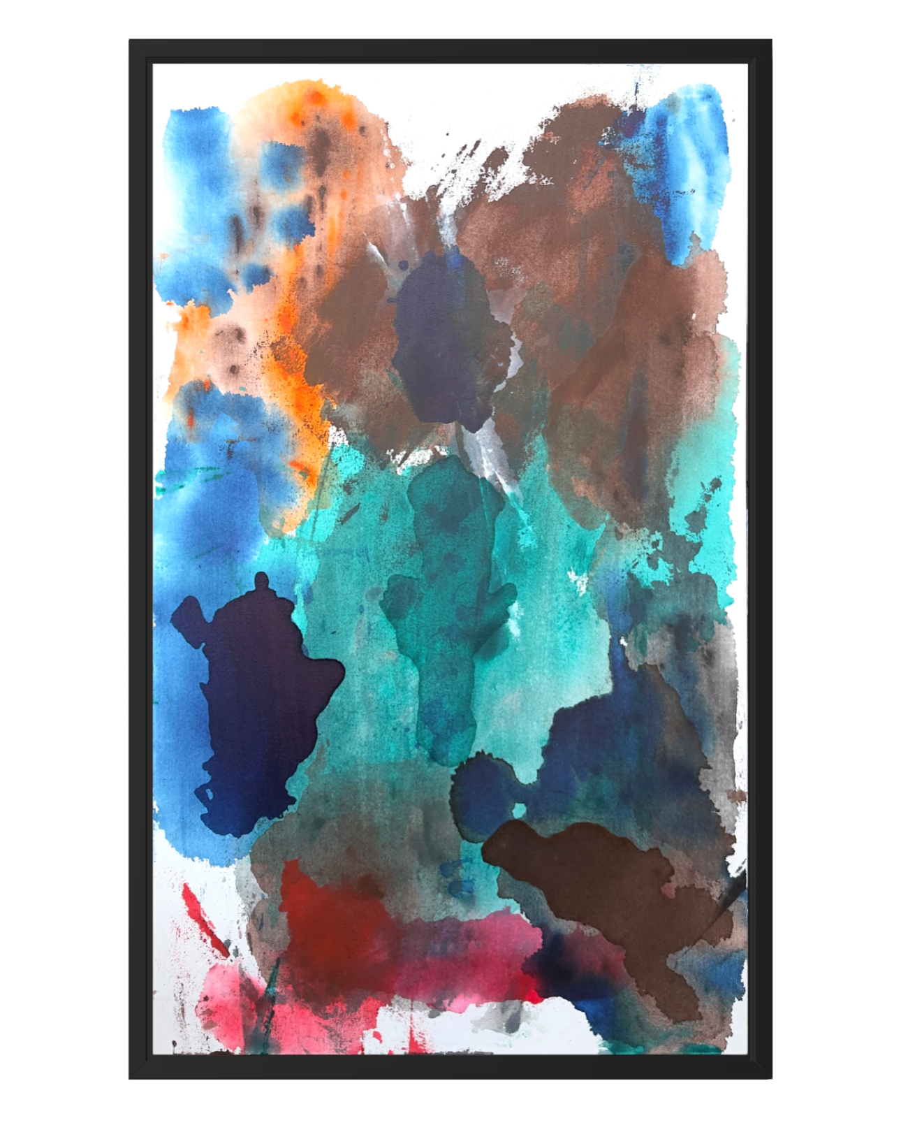 Obra de arte abstracto Historia 07 Flux de Fabio Gómez, acrílico sobre lienzo en tonos azules y tierra